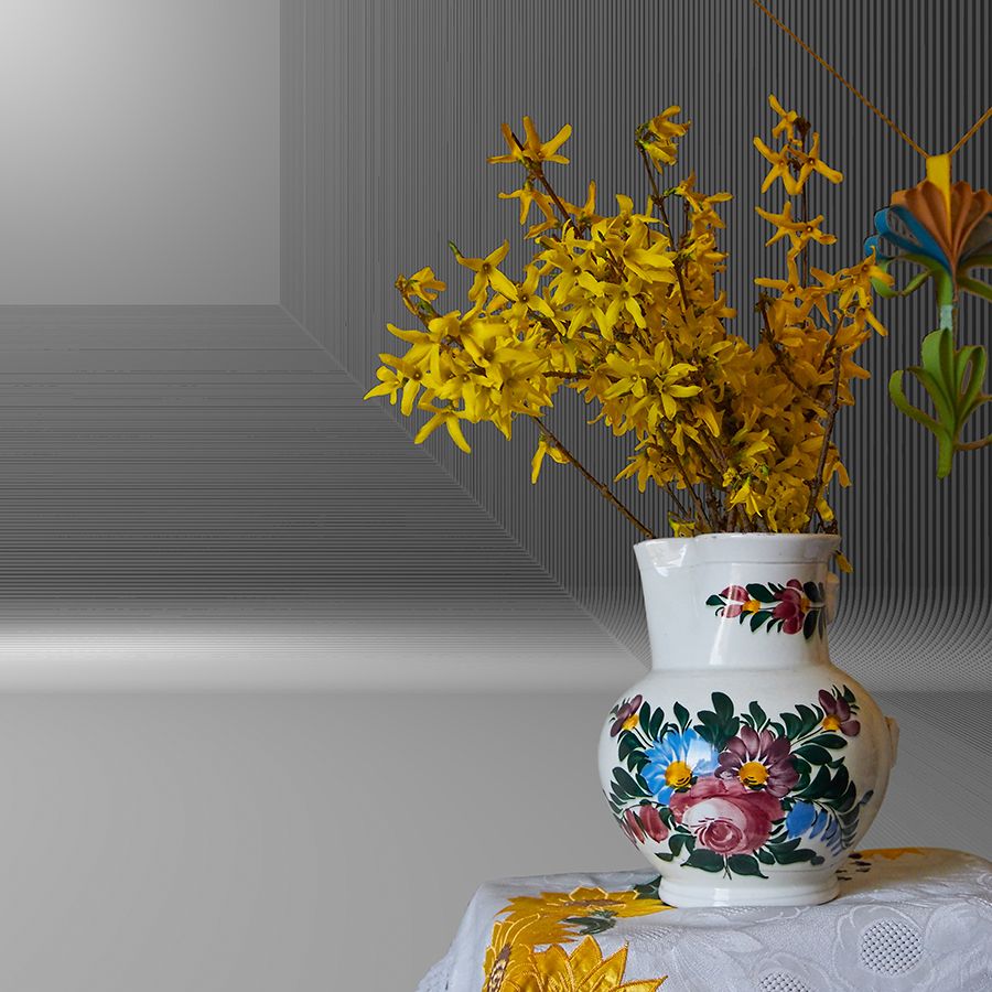 Blumenvase mit Goldregen